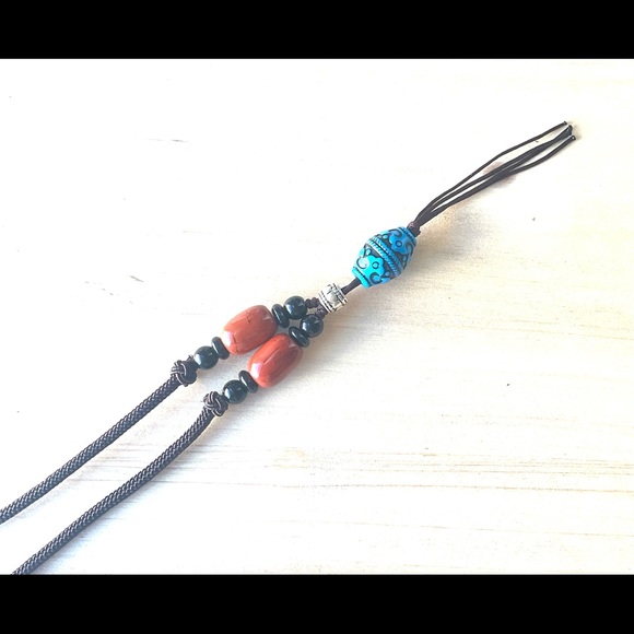 African bead onyx jade brown cord necklace mens necklace healing stone boho - Picture 7 of 7